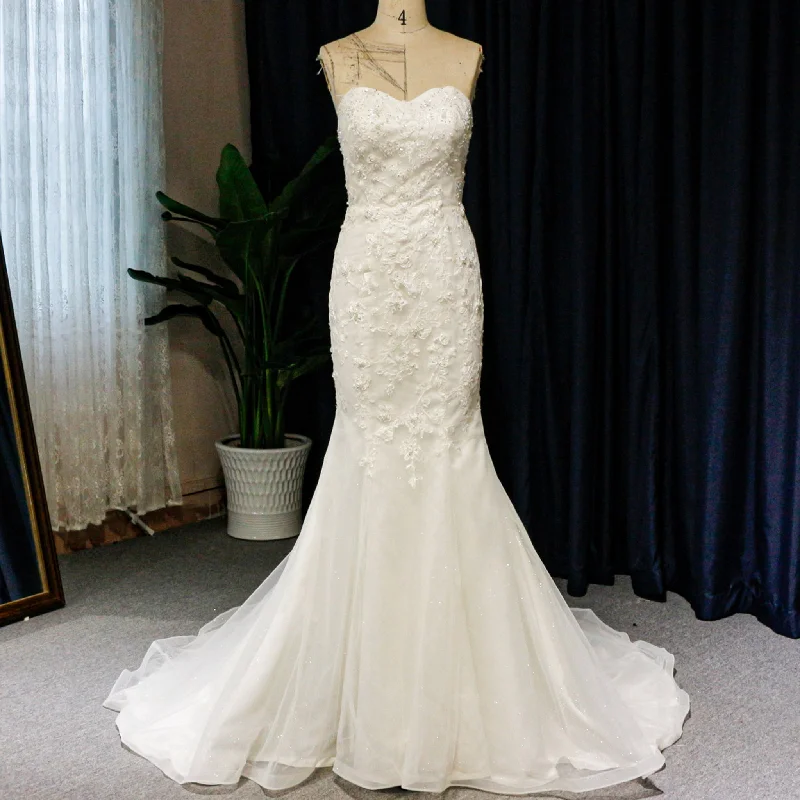 Sweetheart Neckline Strapless Crepe Mermaid Wedding Dresses