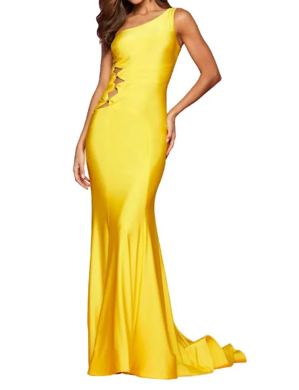 Gathered Cut Outs Prom Dress In Yellow