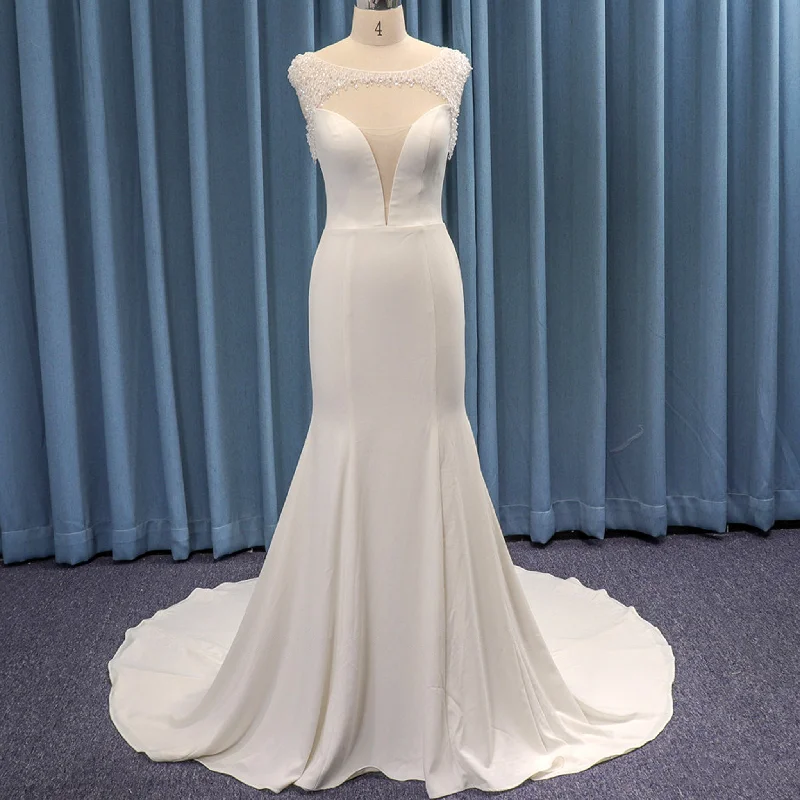 Glamorous Satin Mermaid Wedding Dress with Keyhole Back