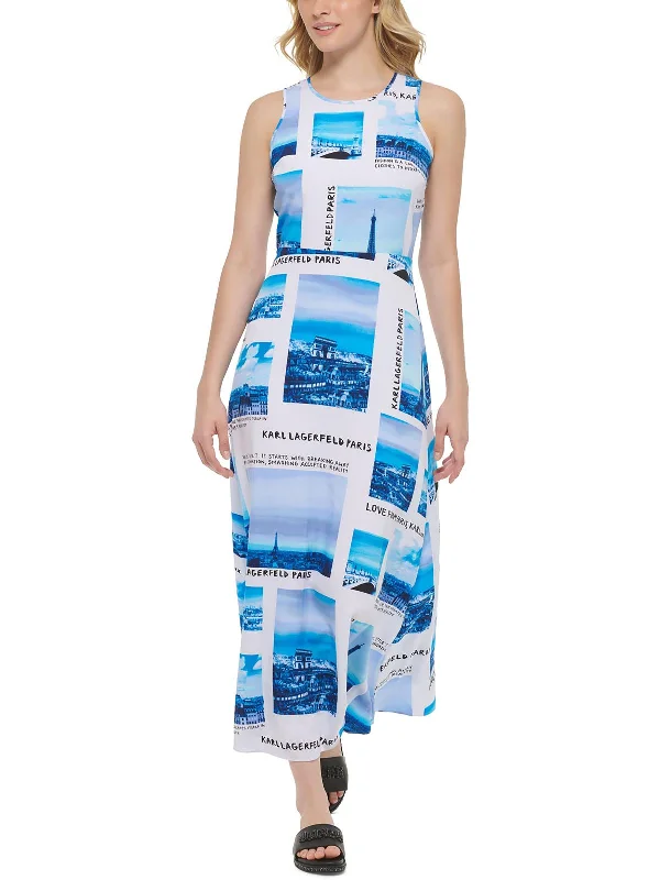 Womens Printed Sleeveless Maxi Dress