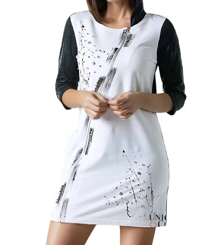 Mara Embellished Two-Tone Mini Dress In Black & White