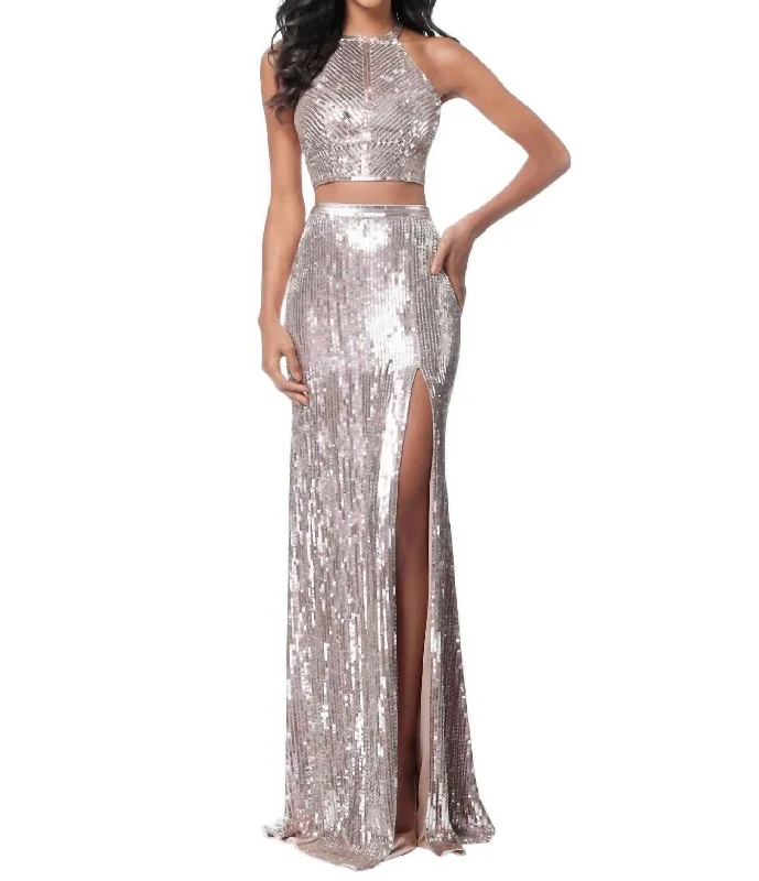 Two-Piece Sequin Prom Dress In Rose Gold