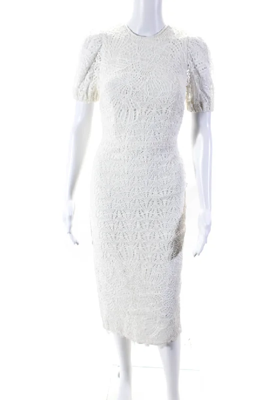 Rebecca Vallance Women's Lace Short Sleeve Midi Bodycon Dress White