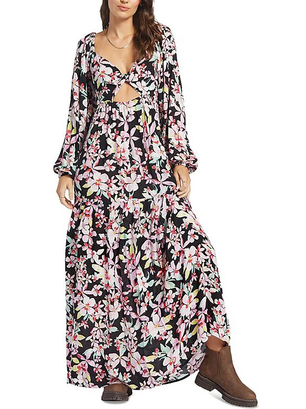 Juniors Womens Floral Cut-Out Maxi Dress