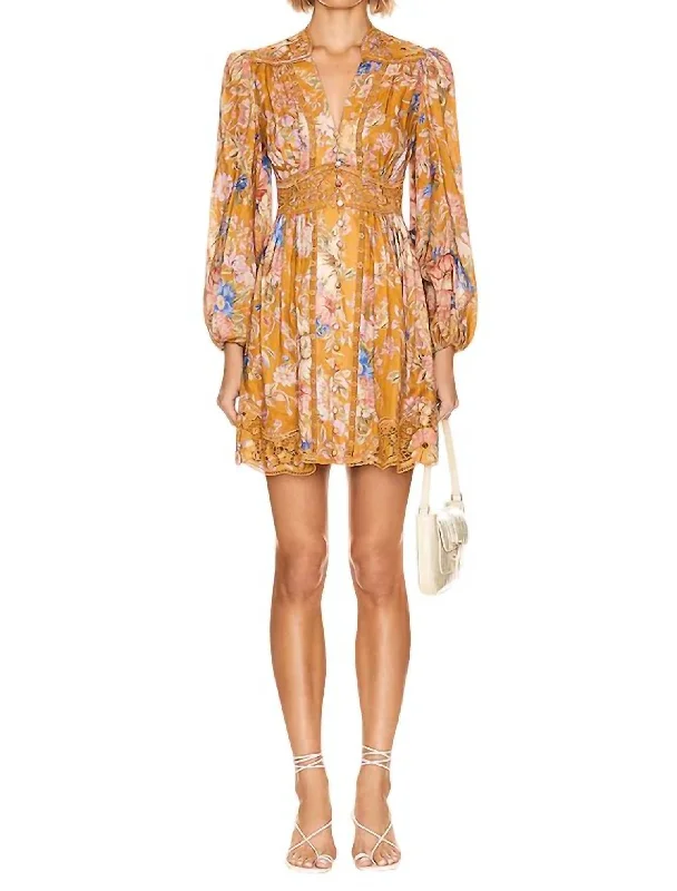 August Plunge Mini Dress In Mustard Floral