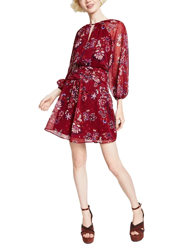 Plus Womens Mettallic Floral Print Midi Dress