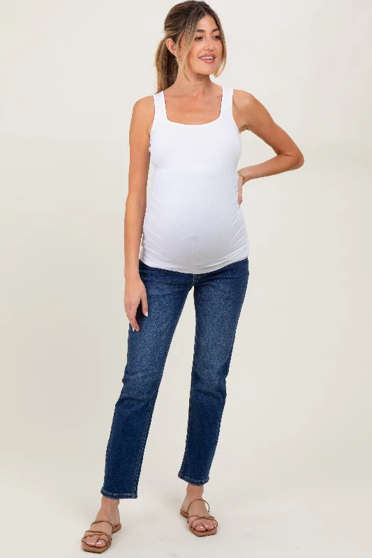 Navy Blue Dark Wash Slim Straight Maternity Jeans