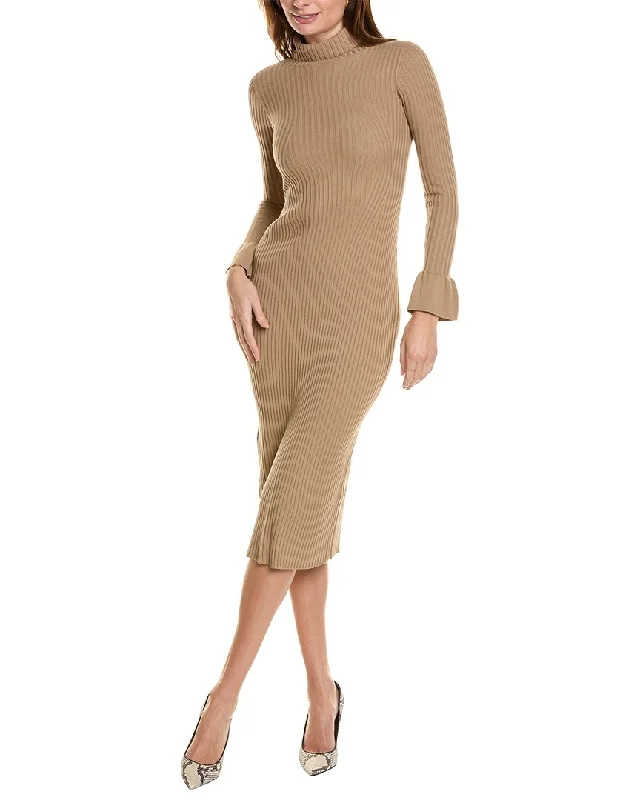 Bebe Bell-Sleeve Turtleneck Midi Dress