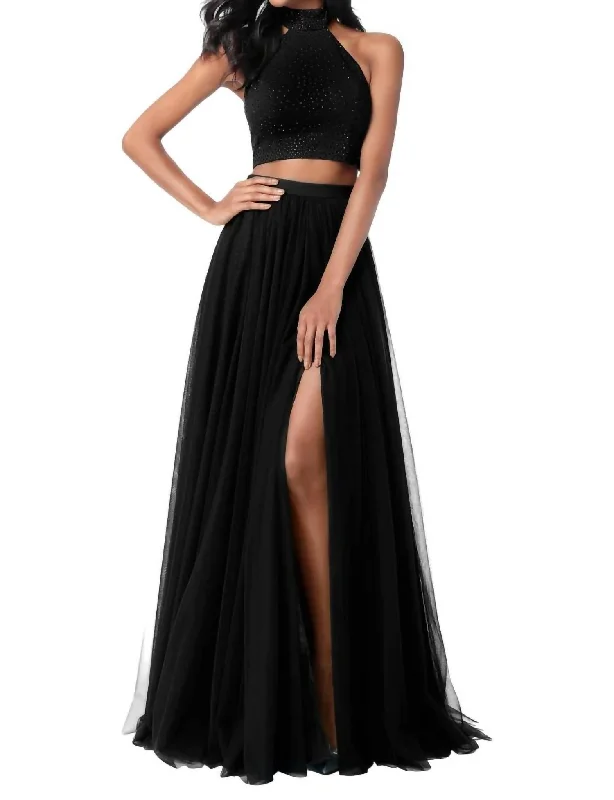 Two-Piece Beaded Prom Dress In Black