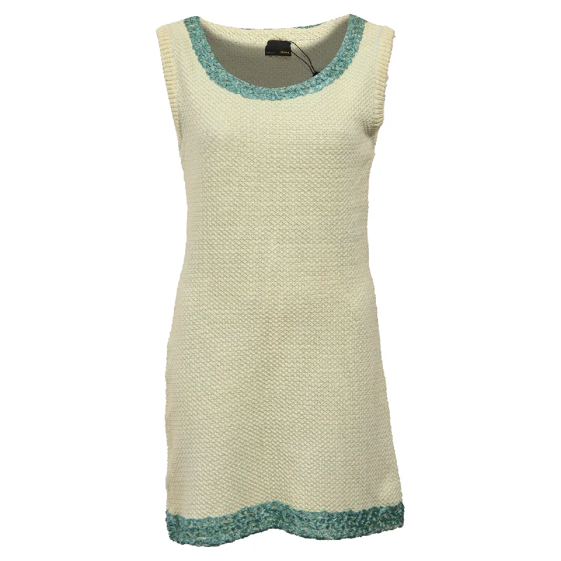 Fendi Knitted Mini Sleeveless Dress in Yellow Cotton