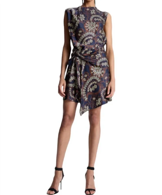 Dion Printed Mini Dress In Navy/cream