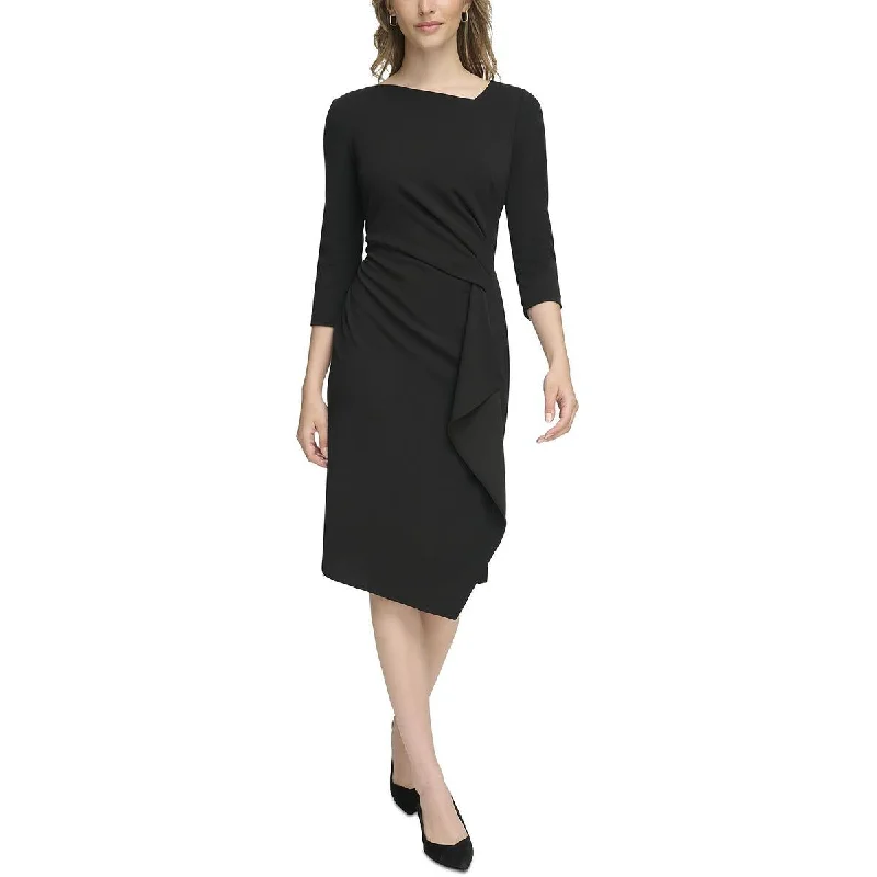 Womens Asymmetric 3/4 Sleeves Evening Dress