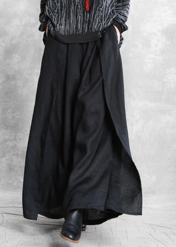 Women Black Pockets Loose Casual Fall Wide Leg Pants