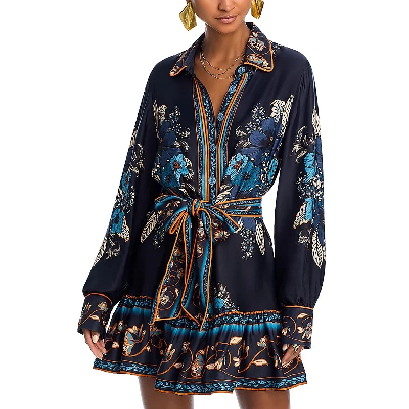 Womens Floral Button Down Mini Dress