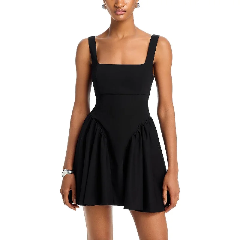 Womens Mini Pleated Fit & Flare Dress