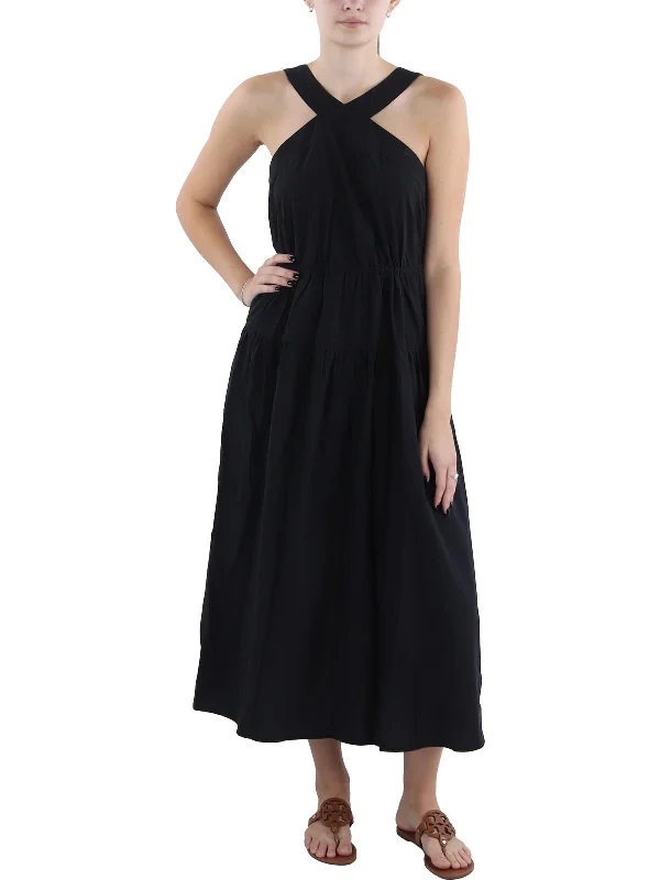 Womens Halter Tiered Midi Dress