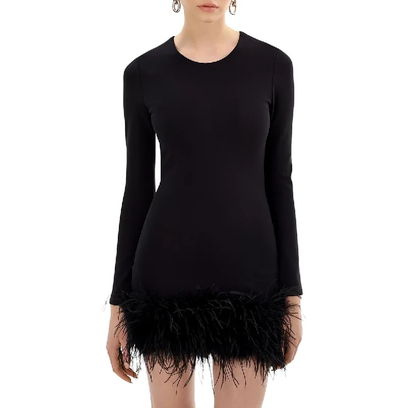 Womens Above knee Feather Trim Mini Dress