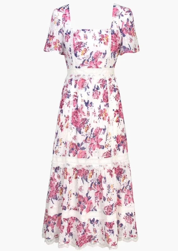 Freija Lace Inset Printed Midi Dress In Pink