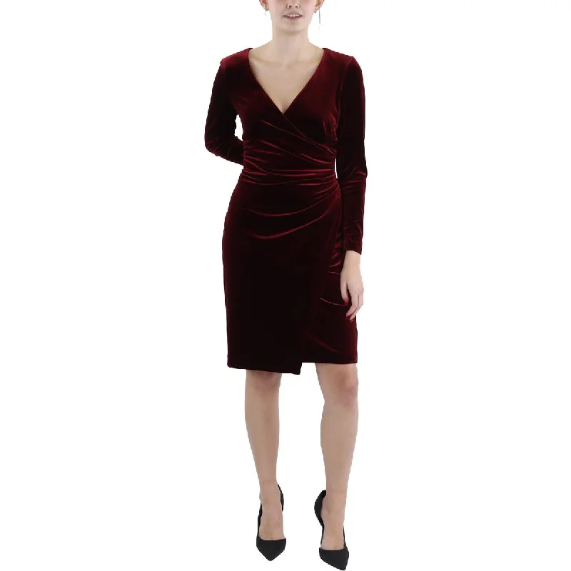 Womens Velvet Knee-Length Cocktail And Party Dress