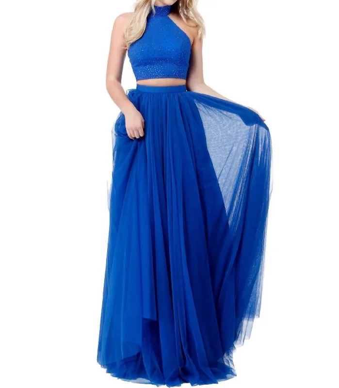 Two-Piece Beaded Prom Dress In Royal