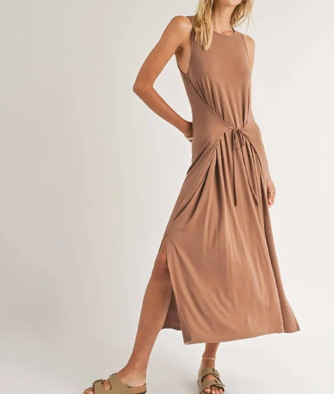 Vacay Tiefront Midi Dress In Cappuccino