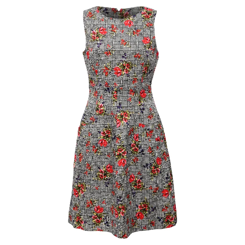 Oscar De La Renta Printed Mini A-Line Dress in Multicolor Wool