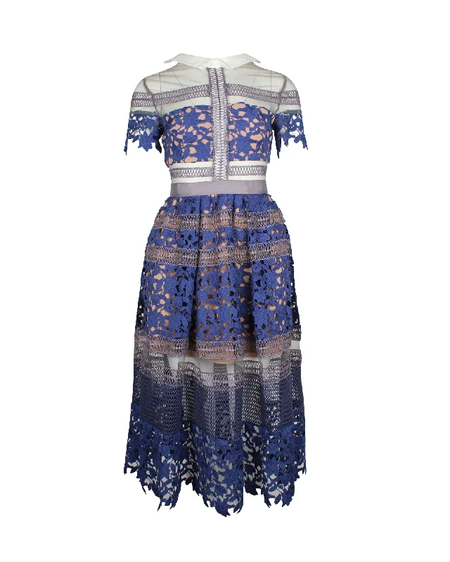 Self-Portrait Liliana Midi Dress in Blue Polyester