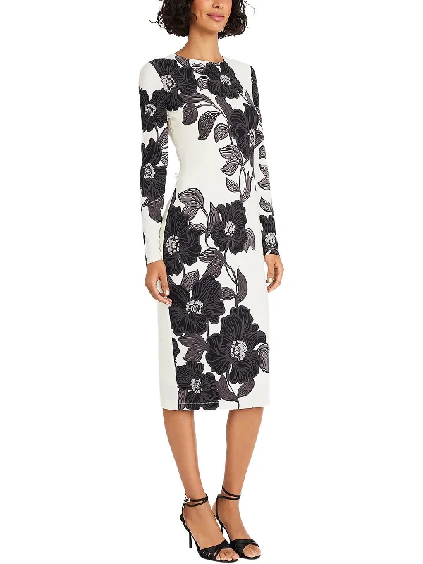 Womens Floral Print Long Sleeve Midi Dress