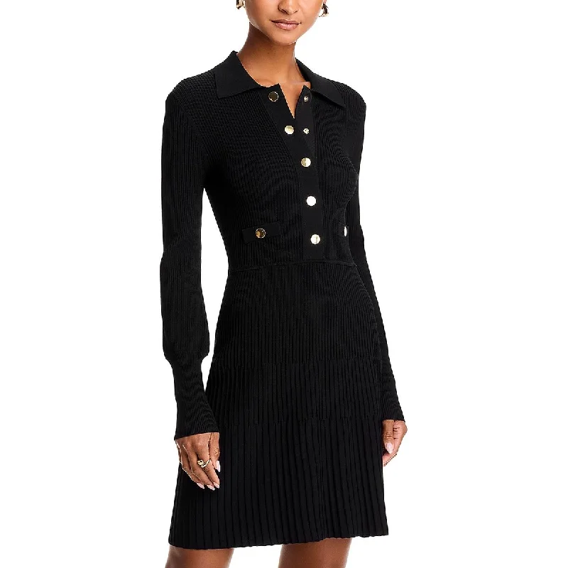 Womens Collar Ribbed Mini Dress