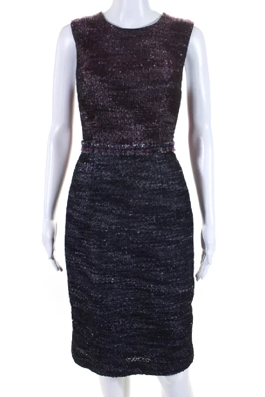 Carolina Herrera Womens Wool Knit Sleeveless Midi Pencil Dress Purple