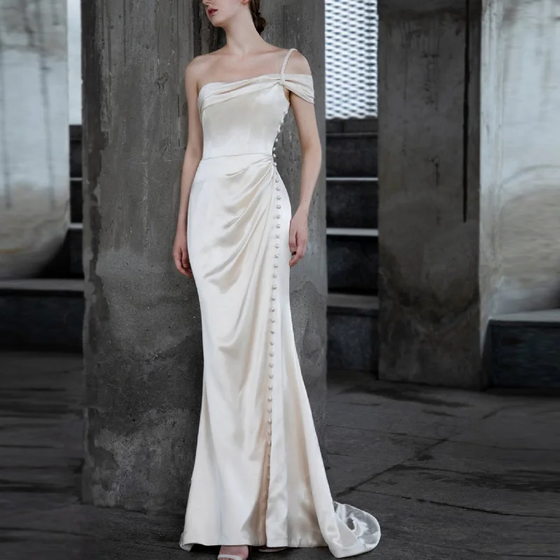 Satin One Shoulder Bridal Gowns Wedding Dresses for A Chic Bride