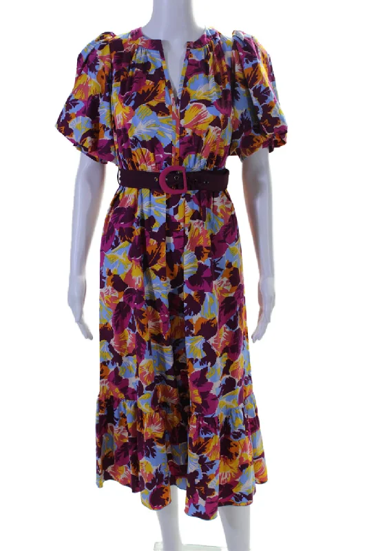 Diane Von Furstenberg Women's Short Sleeves Tiered Multicolor Midi Dress