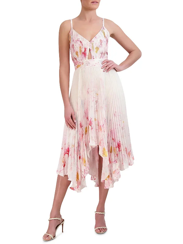 Womens Midi Pleated Cocktail And Party Dress