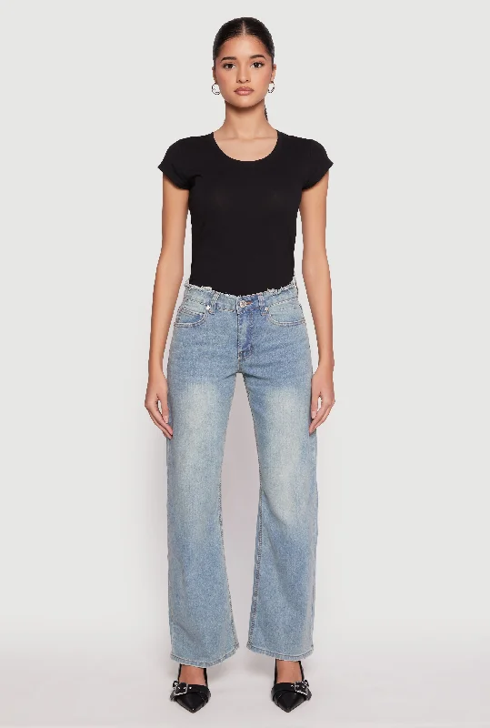 VIP Frayed Waist Wide Leg Jeans