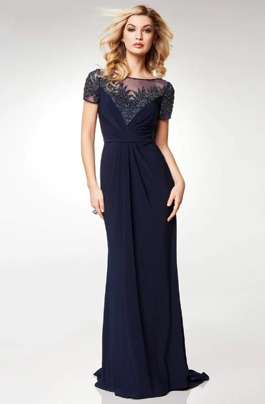 Clarisse - M6532 Short Sleeve Beaded Sheer Formal Dress