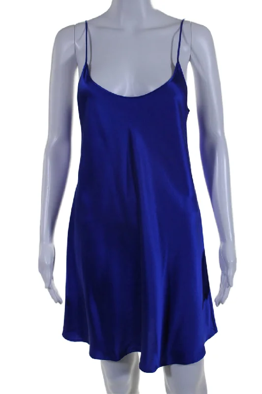 La Perla Womens Silk Scoop Neck Sleeveless Pullover Mini Slip Dress Blue