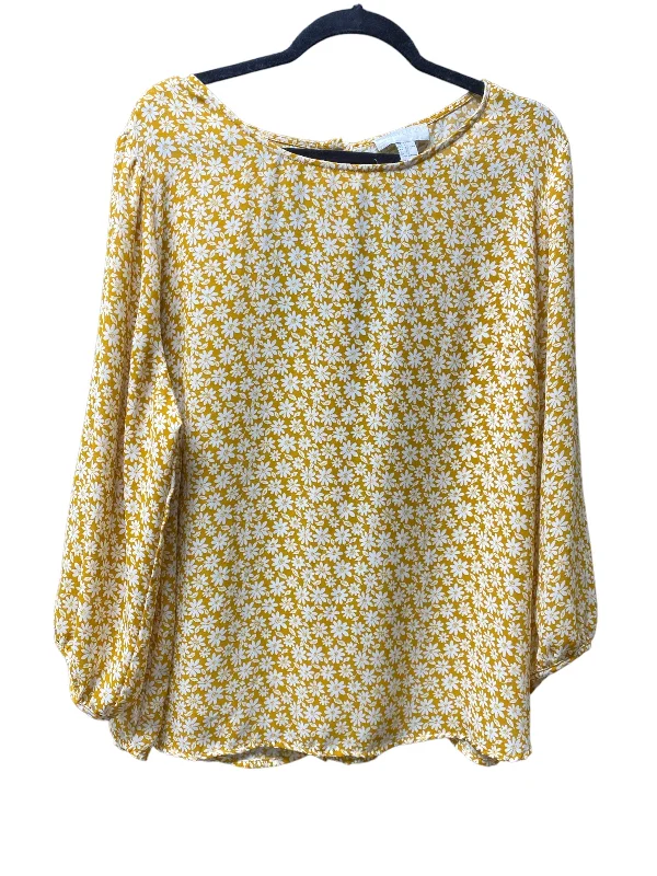 Top Long Sleeve By Forever 21 In White & Yellow, Size: 3x